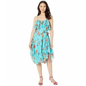 Tolani Mahila by Tolani Blue Floral Deja Aqua Midi Dress Size Medium